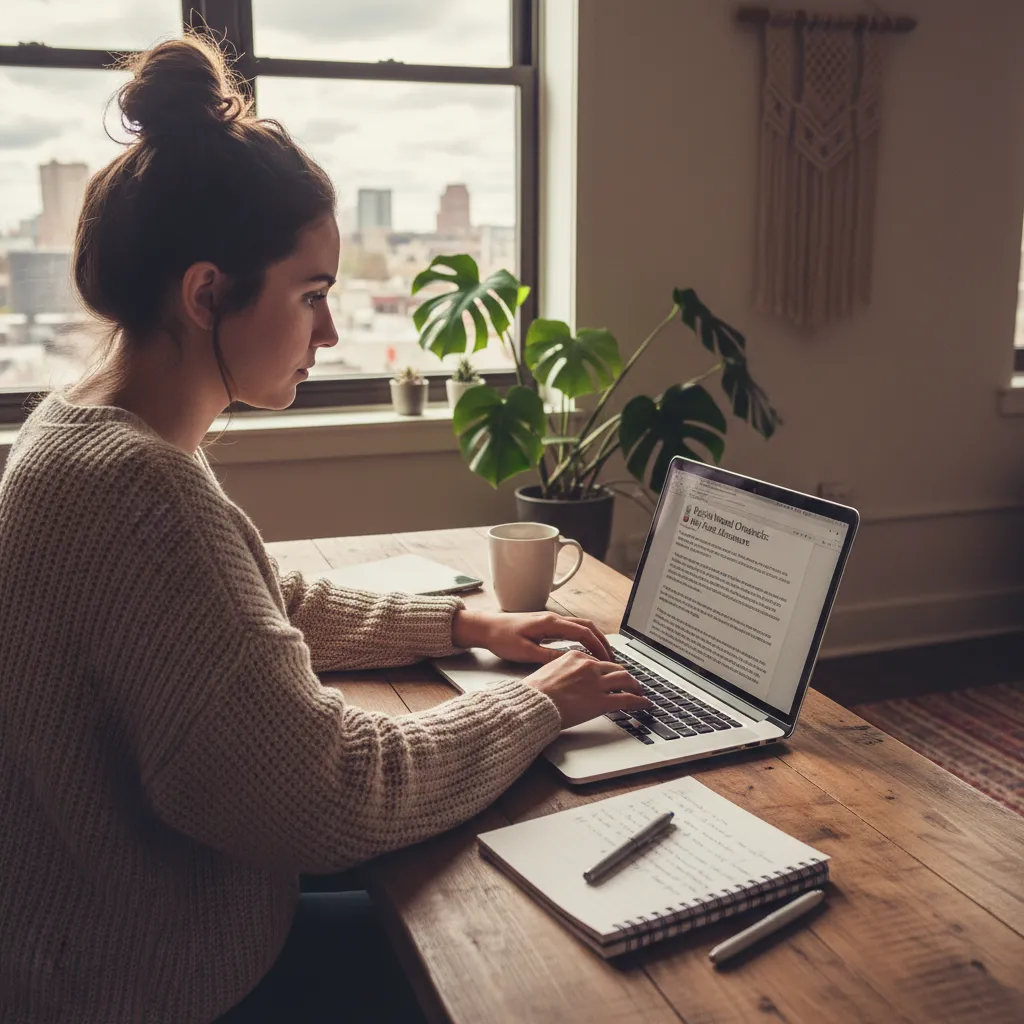 blogger writing content laptop