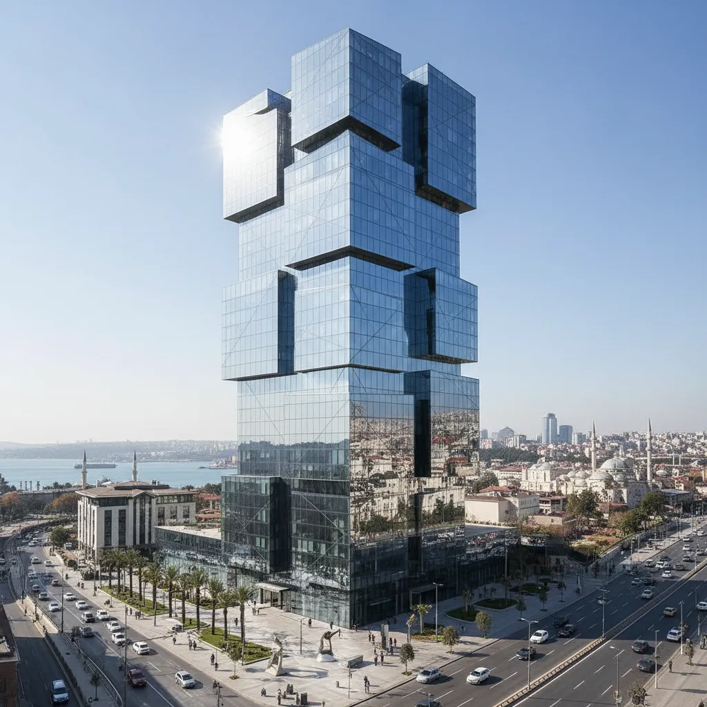modern istanbul office building glass facade