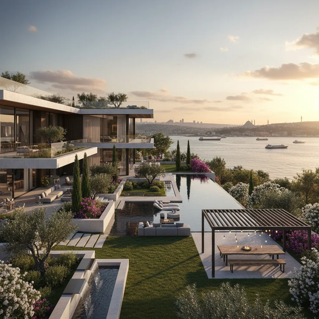 modern villa garden istanbul
