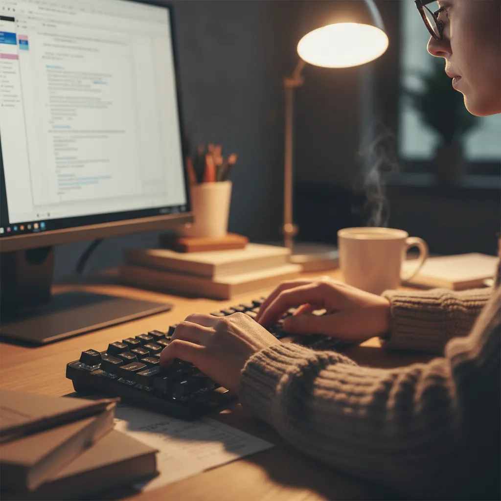writer typing article keyboard