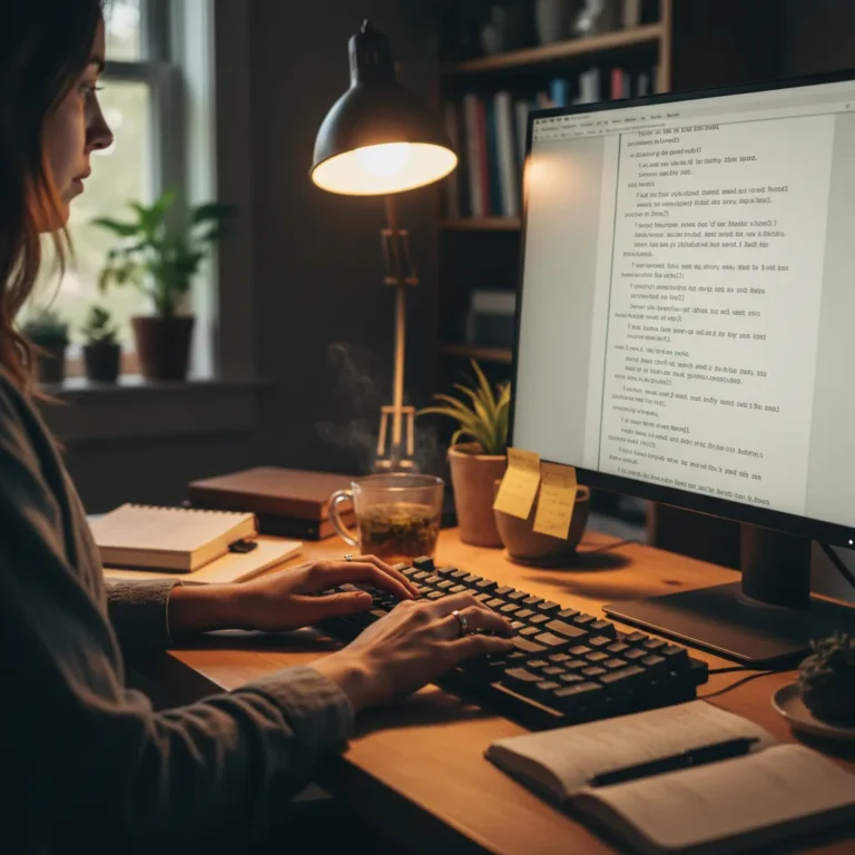 writer typing natural content