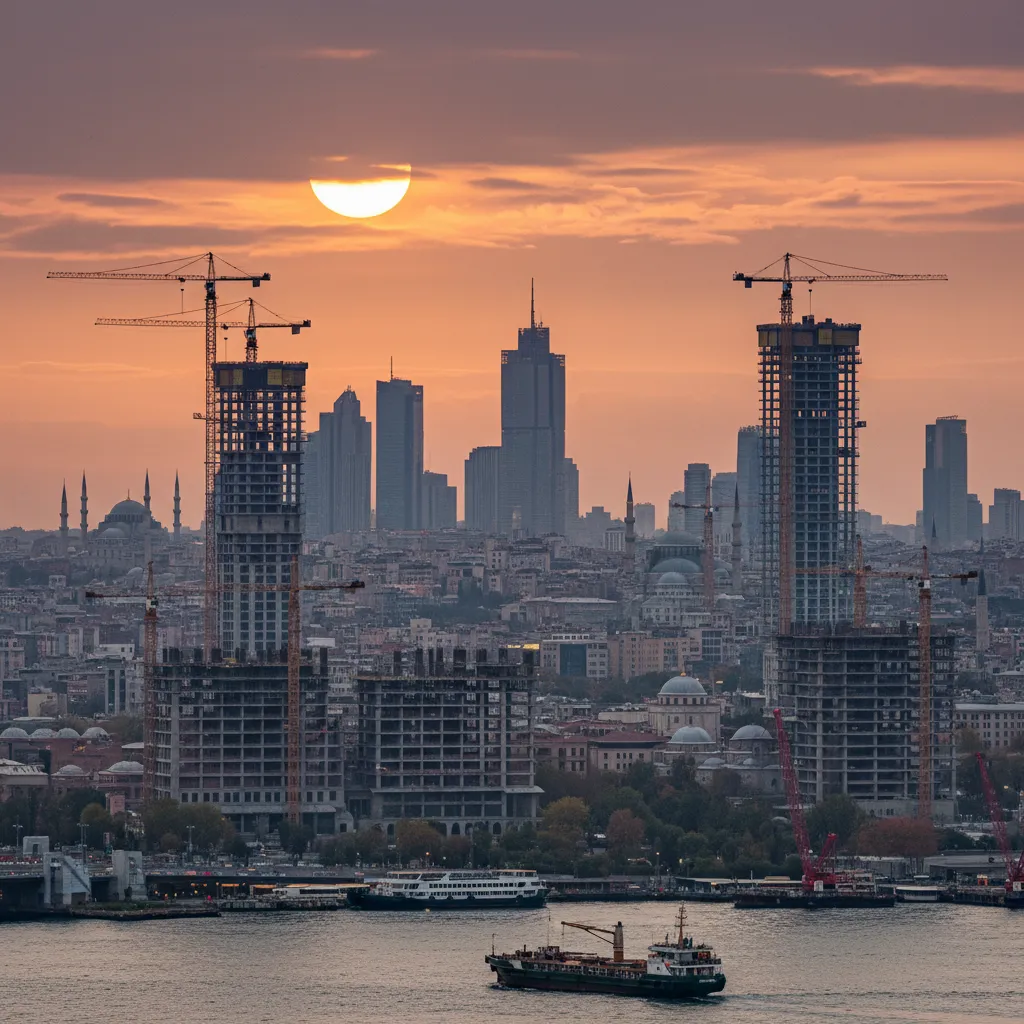 istanbul skyline construction cranes